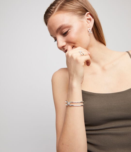 Pulsera doble ba&ntilde;ada en plata de ley con topacio blanco, Plateado, large